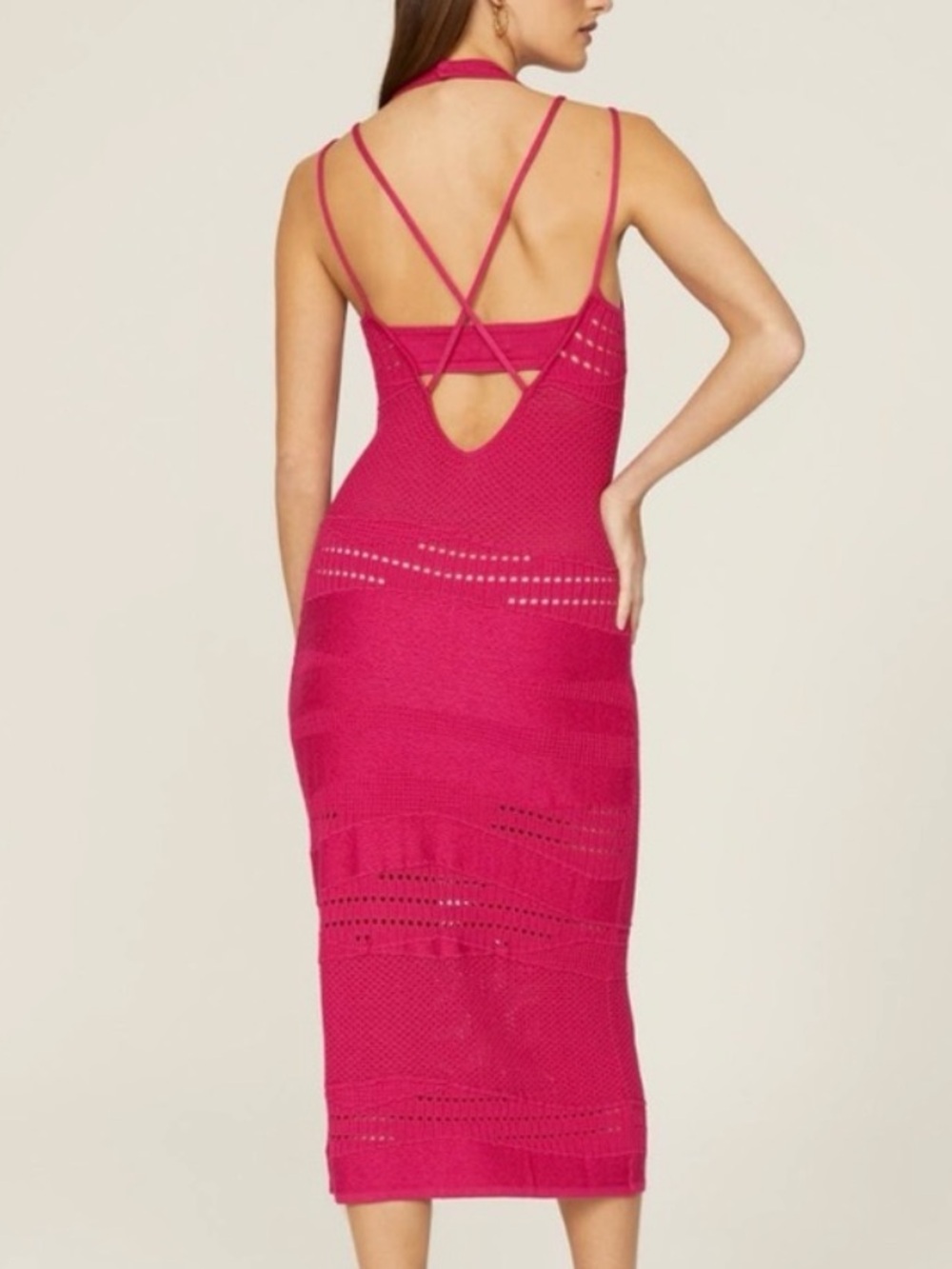Esteban Cortazar Pink Crochet Midi Dress Stretchy Boho Beach Barbie Size‎ XL